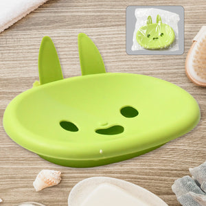 17768 Soap Box Drain soap Box Cute Rabbit Shape Double soap Bowl Box Plastic Rack Storage Rack Bathroom Toilet Storage Box